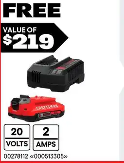RONA CRAFTSMAN 20V 2.0Ah Lithium Ion Battery and Charger Starter Kit offer