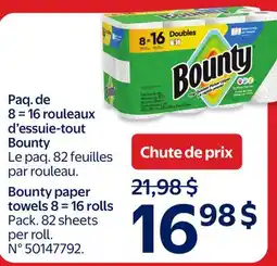 Walmart Bounty paper towels 8 = 16 rolls offer