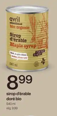 Avril sirop d'érable doré bio offer