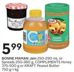 Sobeys Bonne Maman Jam or Spreads or Compliments Honey or Kraft Peanut Butter offer