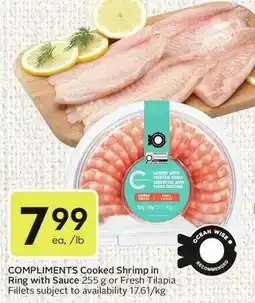 Sobeys Compliments Cooked Shrimp in Ring with Sauce or Fresh Tilapia Fillets offer