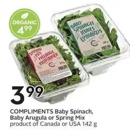 Sobeys Compliments baby spinach, baby arugula or spring mix offer