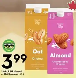Sobeys Simple Sip Almond or Oat Beverage offer