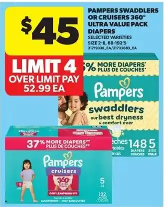 Real Canadian Superstore Pampers swaddlers or cruisers 360 ultra value pack diapers offer