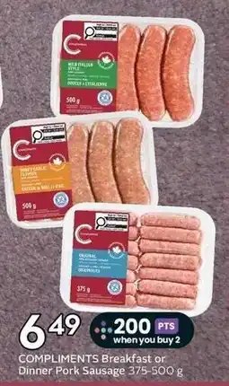 Sobeys Compliments Breakfast or Dinner Pork Sausage offer
