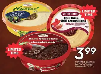 Fontaine Santé or Lantana Topped Hummus