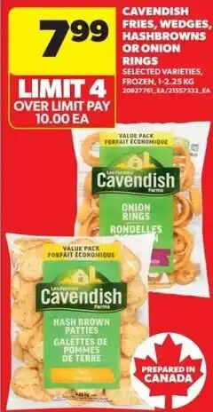 Real Canadian Superstore Cavendish frozen onion rings and hash brown patties offer
