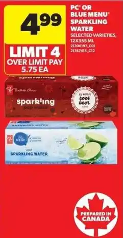 Real Canadian Superstore PC or blue menu sparkling water offer