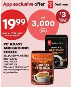 Real Canadian Superstore PC roast and ground coffee selected varieties offer