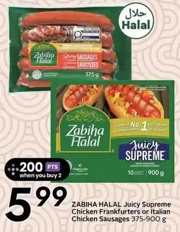 Sobeys Zabiha Halal Juicy Supreme Chicken Frankfurters or Italian Chicken Sausages offer