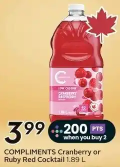 Sobeys Compliments Cranberry or Ruby Red Cocktail offer
