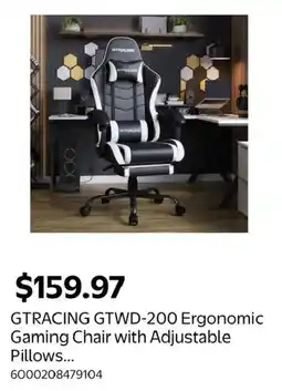 Walmart Gtracing gtwd-200 ergonomic gaming chair with adjustable pillows offer