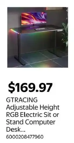 Walmart Gtracing adjustable height rgb electric sit or stand computer desk offer