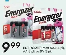Sobeys Energizer Max AAA 4 pk, AA 8 pk or 9V 2 pk offer