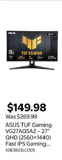 Walmart Asus tuf gaming vg27aq5az - 27" qhd (2560x1440) fast ips gaming offer