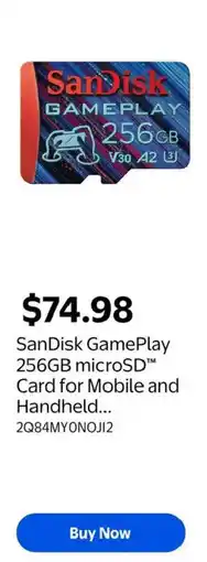 Walmart SanDisk Gameplay 256GB microSD Card for Mobile and Handheld offer