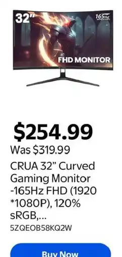 Walmart Crua 32" Curved Gaming Monitor offer
