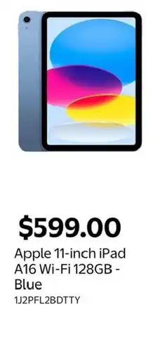 Walmart Apple 11-inch iPad A16 Wi-Fi 128GB - Blue offer