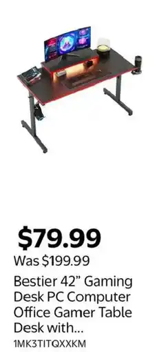 Walmart Bestier 42" Gaming Desk PC Computer Office Gamer Table Desk offer