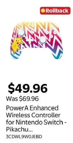 Walmart PowerA Enhanced Wireless Controller for Nintendo Switch - Pikachu... offer