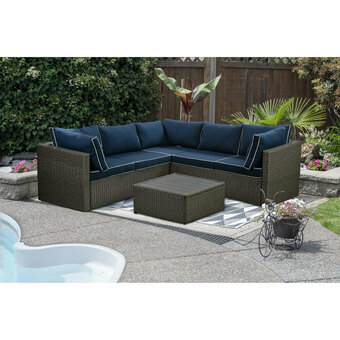 Best Buy Veranda 3-Piece Patio Sectional - Grey Brown Wicker/Navy Cushions offer