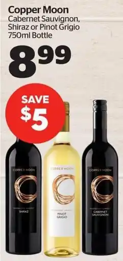 Calgary Co-op Copper Moon Cabernet Sauvignon, Shiraz or Pinot Grigio offer