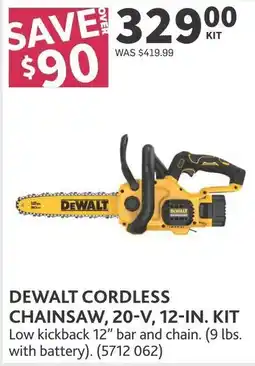 Co-op DeWalt cordless chainsaw, 20-v, 12-in. kit offer