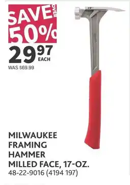 Co-op Milwaukee framing hammer milled face 17-oz. offer