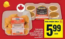 Food Basics Two Bite Scones or Worthy Crumb Pumpkin Tarts offer