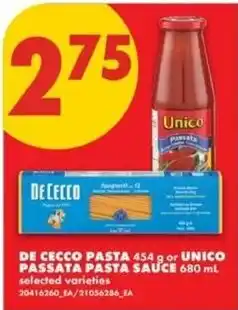 No Frills De Cecco pasta or Unico pasta sauce offer