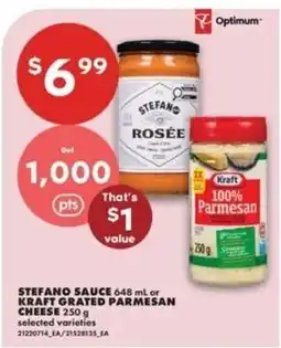 No Frills Stefano sauce or Kraft grated parmesan cheese offer