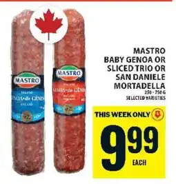 Food Basics MASTRO BABY GENOA OR SLICED TRIO OR SAN DANIELE MORTADELLA offer