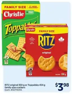 Walmart RITZ original 350 g or Toppables 454 g family size crackers offer