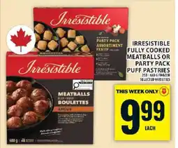 Food Basics Irresistible Fully Cooked Meatballs or Party Pack Puff Pastries offer