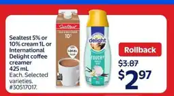 Walmart Sealtest Cream or International Delight Coffee Creamer offer