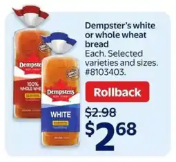 Walmart Dempster's White or Whole Wheat Bread offer