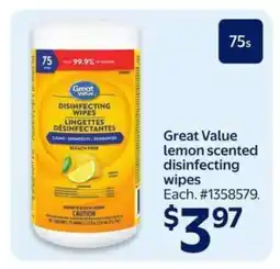 Walmart Great Value lemon scented disinfecting wipes offer
