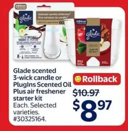 Walmart Glade scented 3-wick candle or PlugIns Scented Oil Plus air freshener starter kit offer