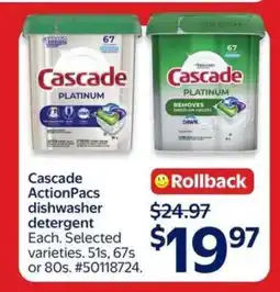 Walmart CASCADE ACTIONPACS DISHWASHER DETERGENT offer