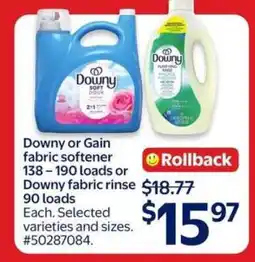 Walmart Downy or Gain Fabric Softener/Rinse offer