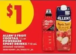No Frills Allen's fruit cocktail 1L or powerade sport drinks 710 ml offer