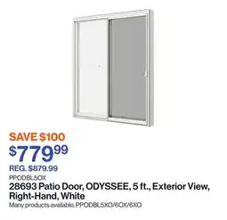 Patrick Morin Patio Door, ODYSSEE, 5 ft., Exterior View, Right-Hand, White offer