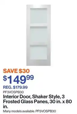 Patrick Morin Interior Door, Shaker Style, 3 Frosted Glass Panes, 30 in. x 80 in offer