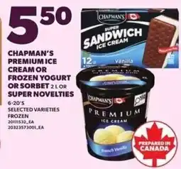 Loblaws Chapman's premium ice cream or frozen yogurt or sorbet 2 l or super novelties offer