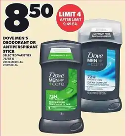 Loblaws Dove men's deodorant or antiperspirant stick offer