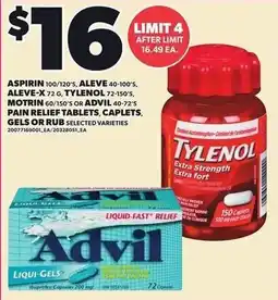 Loblaws Aspirin, Aleve, Tylenol, Motrin, Advil offer