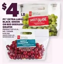 Loblaws PC extra large black green or red seedless grapes offer