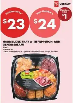 Real Canadian Superstore Hormel deli tray with pepperoni and genoa salami offer