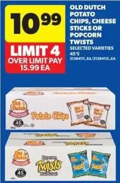 Real Canadian Superstore Old Dutch potato chips, cheese sticks or popcorn twists offer