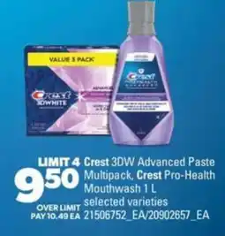 Real Canadian Superstore Crest 3DW Advanced Paste Multipack, Crest Pro-Health Mouthwash 1 L offer